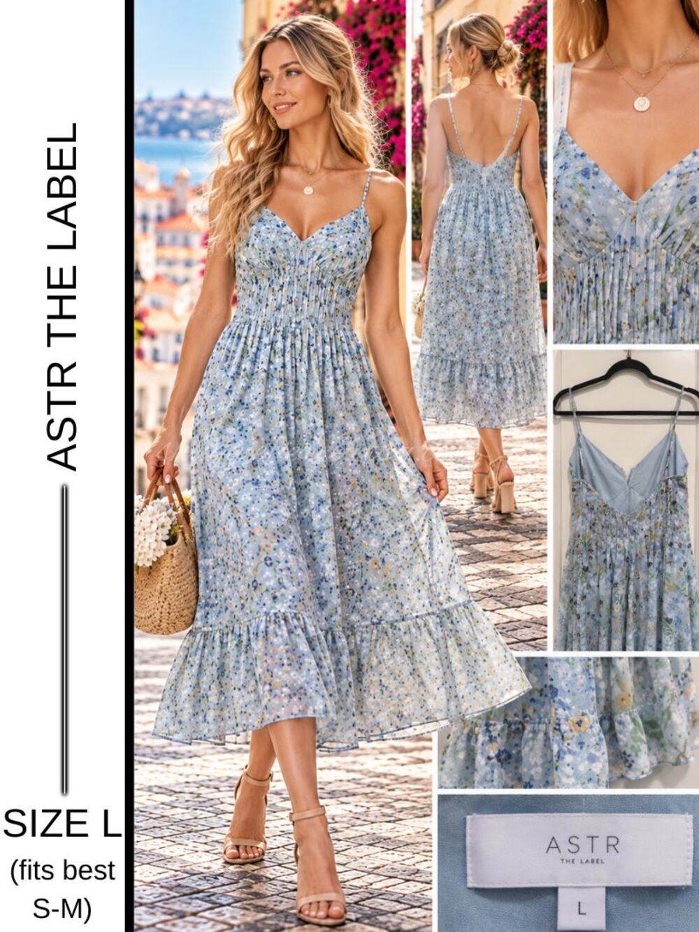 MSRP: $139 | ✨ ASTR the Label Blue Floral Chiffon Midi Dress | Size L Fits S/M ✨